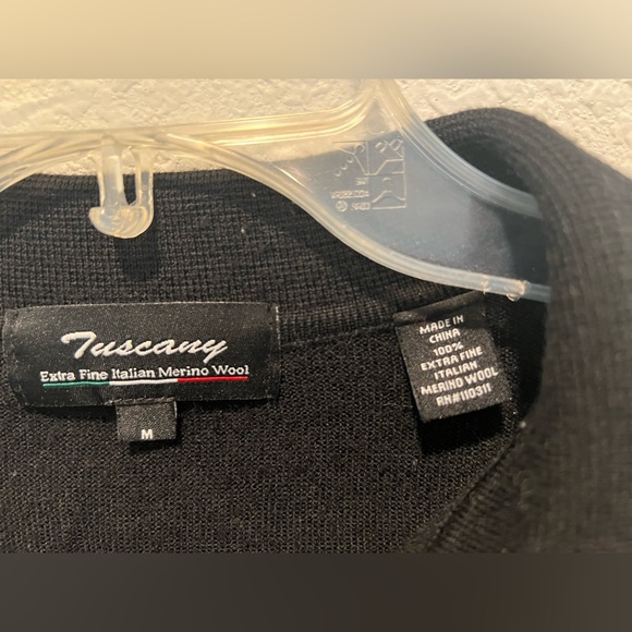 Tuscany Mens Merino Wool Black Sweater Polo Collar 2 Button Neck Size M Soft - Picture 4 of 5